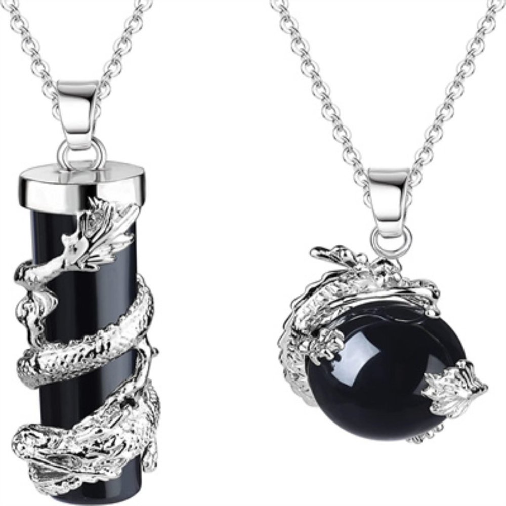 2 pieces Dragon Wrapped Pendant Round, Spherical, Cylindrical, gemstone healing